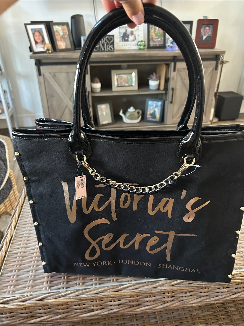 Victoria's Secret Black Tote with Gold Script Logo